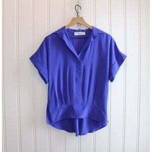 Inclan Studio Silk Crepe Blue Blouse Quiet Luxury Elevated Minimalist Top Size L